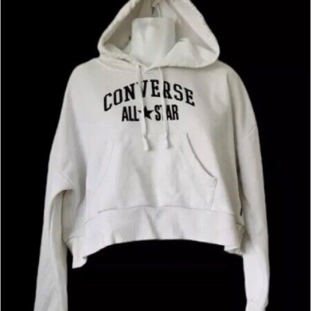 Converse All Star white black oversized cropped Pullover Hoodie